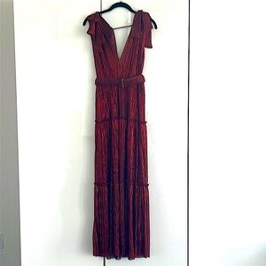 Sabina Musayev Helena Metallic Pleated Dress Cinnamon Spice